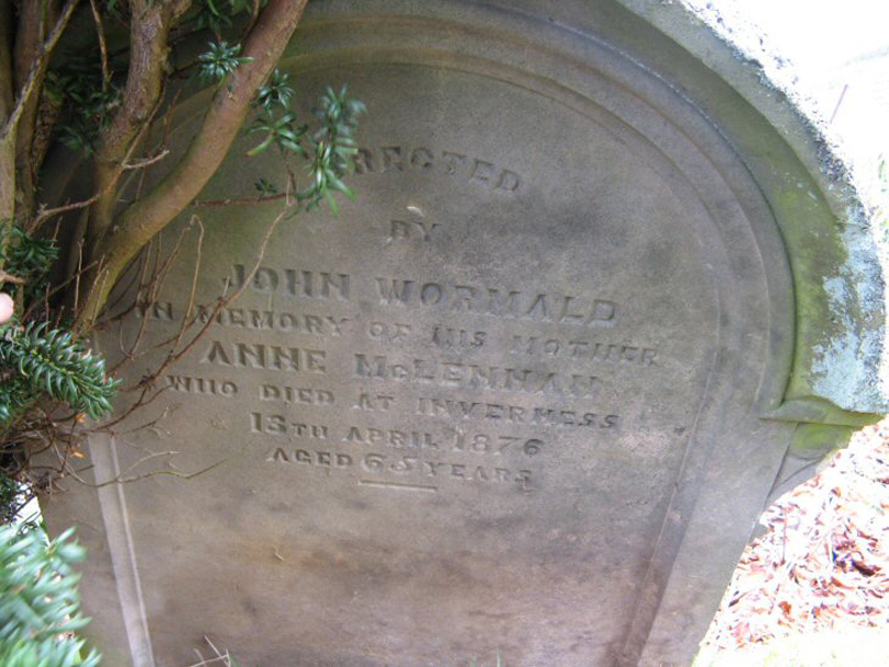 Photo of headstones/Anne McLennan died 1876 MI Fodderty